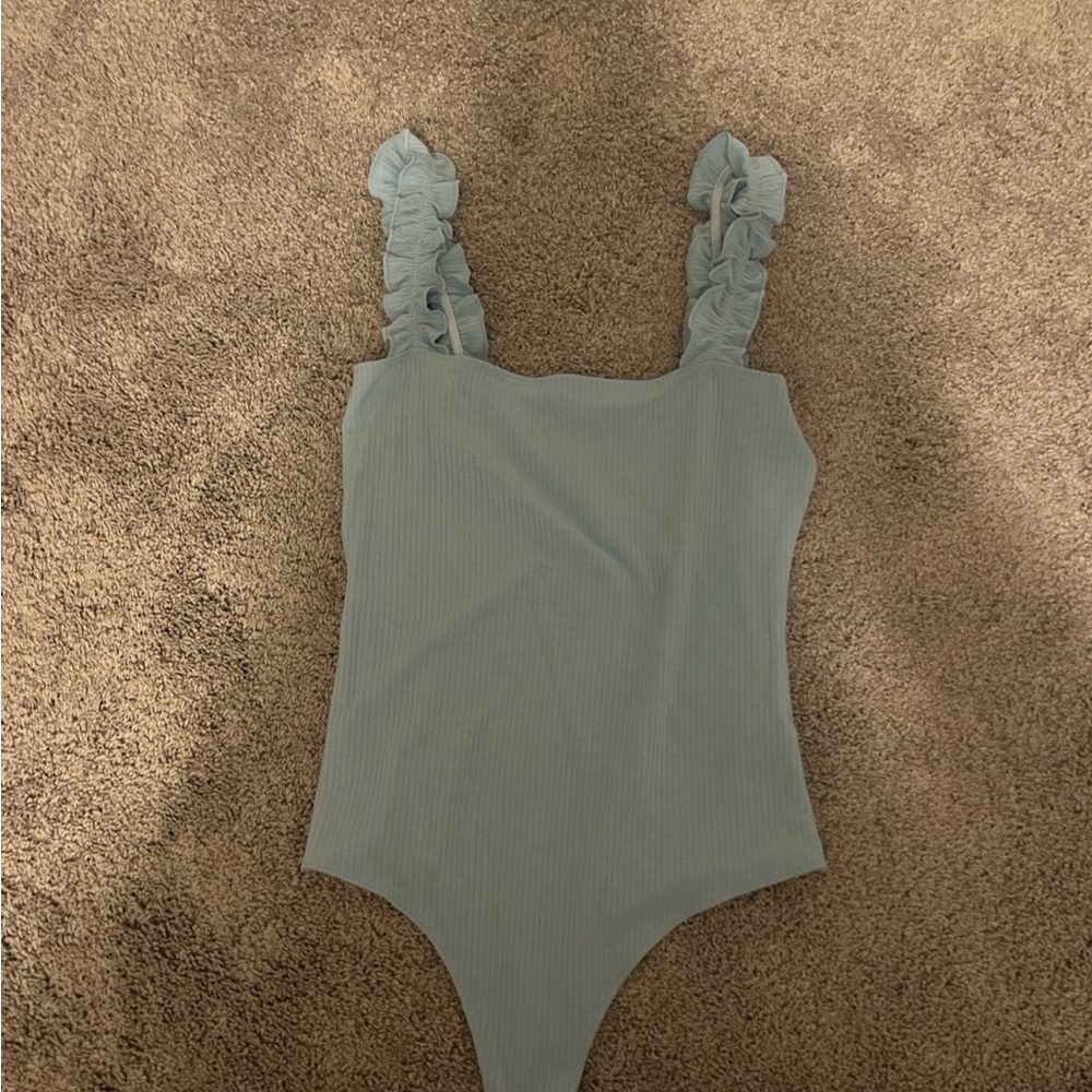 Bodysuit with Ruffle Straps - Blue